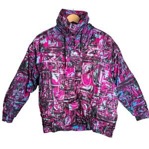 Rainbow West Vintage Neon Pink Puffer Snowboard Ski Hooded Jacket Medium